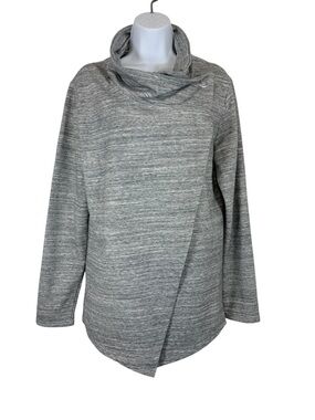 Danskin Gray Wrap Sweater Jacket XL Cowl Neck Snap Front Athleisure Cozy Neutral